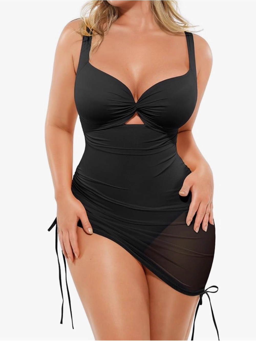 SHAPELLX Tummy Control One Piece Swimsuit with Mesh Wrap Skirt Swim Dress EUC